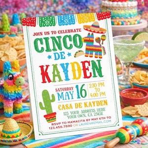 Modèle modifiable d'invitation d'anniversaire Fiesta, fête d'anniversaire Cinco de Mayo TÉLÉCHARGEMENT IMMÉDIAT