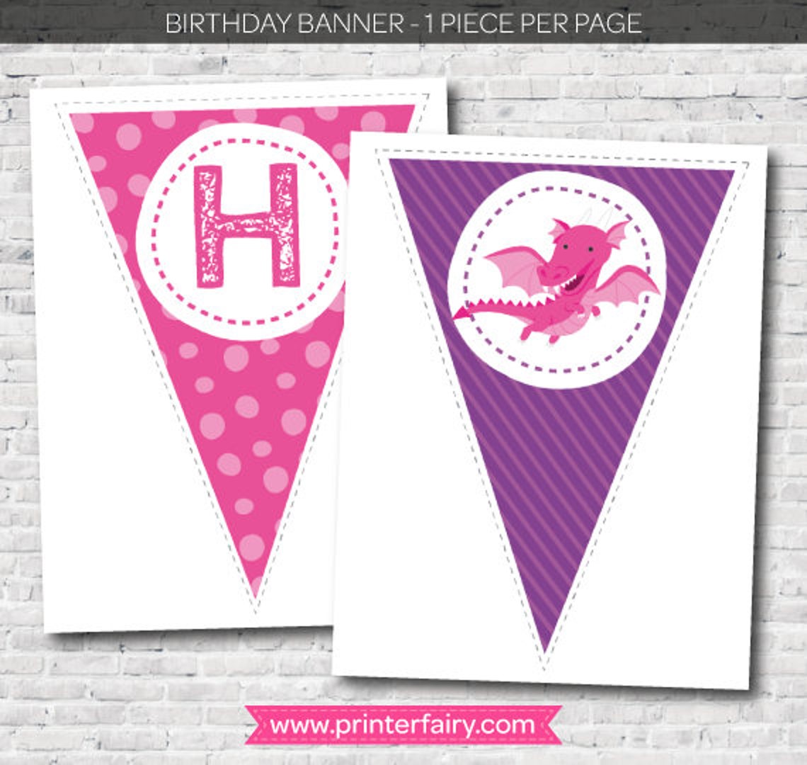 Dragon Banner Dragon Girl Birthday Party Printable Birthday - Etsy