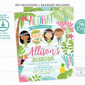 Luau Invitation, EDITABLE, Beach Birthday Party, Luau Birthday Invitation, Luau BirthdayParty, Tropical, INSTANT DOWNLOAD image 1