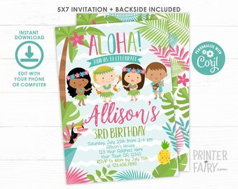 Luau Invitation, EDITABLE, Beach Birthday Party, Luau Birthday Invitation, Luau BirthdayParty, Tropical, INSTANT DOWNLOAD