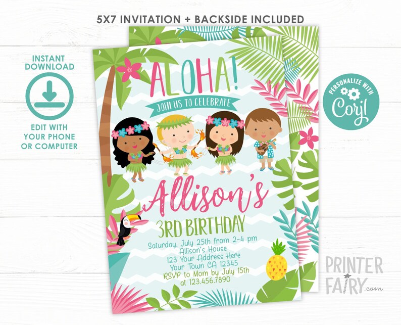 Luau Invitation, EDITABLE, Beach Birthday Party, Luau Birthday Invitation, Luau BirthdayParty, Tropical, INSTANT DOWNLOAD image 1