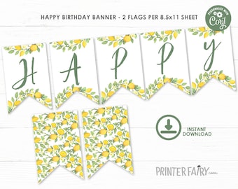 Lemon Birthday Banner, EDITABLE, Citrus Birthday, Lemonade Birthday Party, Sunshine Birthday, Party Decorations, Instant Download