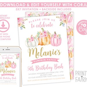 Pumpkin Patch Birthday Invitation EDITABLE Little Pumpkin Birthday ...
