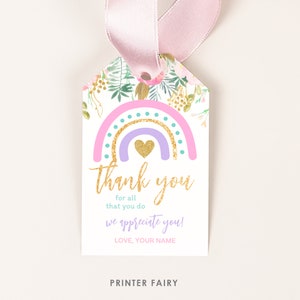 Rainbow Gift Tag Floral Appreciation School Label, Instant Download