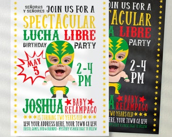 Lucha Libre Invitation with Photo, Cinco de Mayo Birthday Invitation, Fiesta Invitation, Luchador Personalized Digital Invite, 2 Options