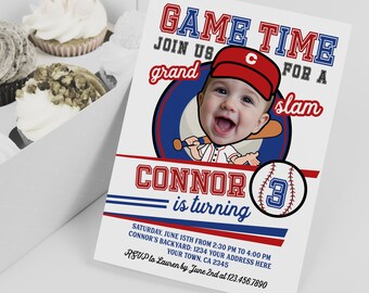 Baseball Party Invitation with Photo, Custom Digital Invitation, Grand Slam Birthday Invitation, Rookie of the Year Invitation