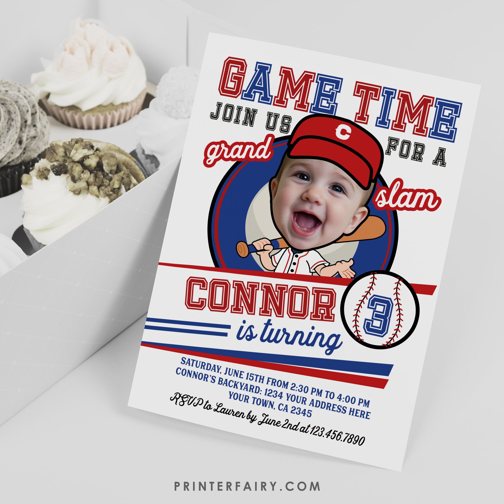 Baseball Party Invitation With Photo, Custom Digital Invitation, Grand ...