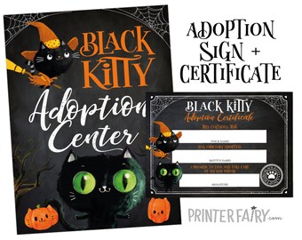 Kitty Cat Adoption Center, Halloween Birthday Party Activities, Pet Adoption Certificate & Sign, Printable files, DIGITAL, Instant Download