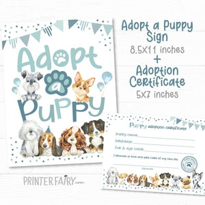 Puppy Adoption Certificate, Puppy Party Games, Adopt a Puppy Party Sign, Puppy Decorations, Dog Party, Puppy Adoption, INSTANT DOWNLOAD