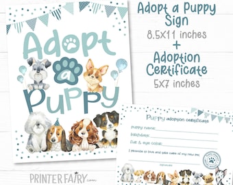 Puppy Adoption Certificate, Puppy Party Games, Adopt a Puppy Party Sign, Puppy Decorations, Dog Party, Puppy Adoption, INSTANT DOWNLOAD