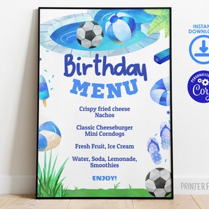 Pool & Soccer Birthday Party Menu, Editable Food Sign (digital) - Etsy