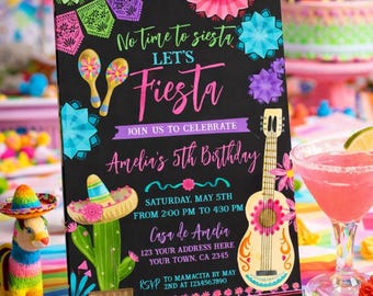 Uitnodiging voor verjaardagsfeestje Mexicaanse Fiesta BEWERKBARE sjabloon voor elke leeftijd, INSTANT DOWNLOAD