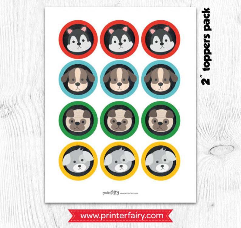 Puppy Birthday Party, Puppy printable toppers, Dog Birthday party, Digital files, Instant download image 2