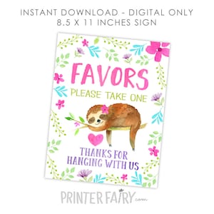 Sloth Favors Sign, Sloth Birthday Party, Sloth Birthday Decorations, Sloth Sign, INSTANT DOWNLOAD