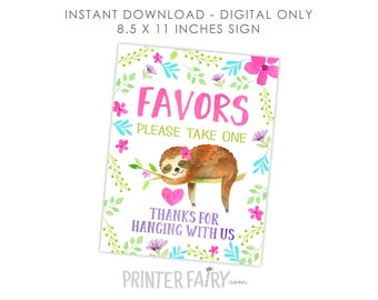 Sloth Favors Sign, Sloth Birthday Party, Sloth Birthday Decorations, Sloth Sign, INSTANT DOWNLOAD