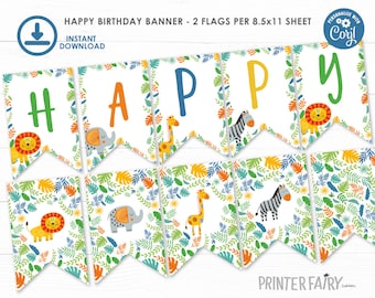 Jungle Banner, EDITABLE, Safari Birthday Party, Jungle Birthday Decorations, Printable Bunting Banner, INSTANT DOWNLOAD