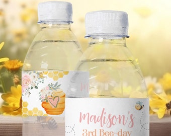 Editable Bee Water Bottle Label, Honeycomb Decor Design, Sweet as Can Bee Theme, Instant Download in Corjl.