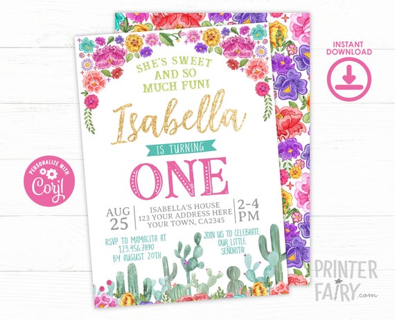 EDITABLE, Fiesta 1st Birthday Invitation, Cinco de Mayo Invitation, Mexican Birthday Invitation, Girl First Birthday, INSTANT DOWNLOAD Il_570xn
