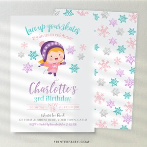 Ice Skating Birthday Invitation, EDITABLE Template, Ice Skating Birthday Party, Winter Wonderland Invitation INSTANT DOWNLOAD icst6
