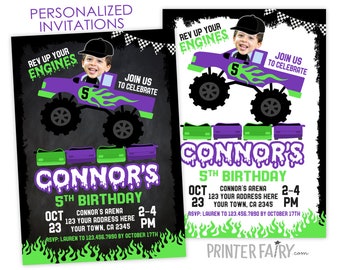 Monster Truck Birthday Invitation with photo, Truck Birthday Party, Boy Birthday Invitation, Racing Car Birthday, PERSONALIZED Invitation