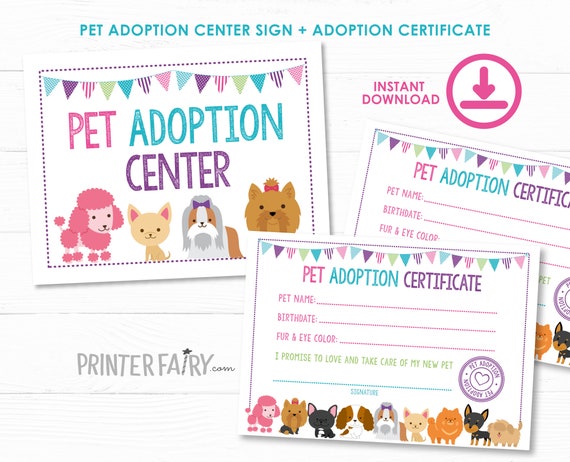 Puppy adoption certificate, Adopt a Puppy Print Pack, Printable files, Instant download by ...