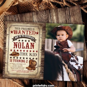 Western Birthday Invitation with picture, EDITABLE Wanted Poster Invitation, Cowboy Birthday Invitation, Wild West Party, INSTANT DOWNLOAD