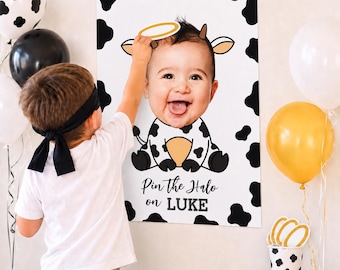 Holy Cow Birthday, Custom Pin the Halo Game Poster, Printable Download