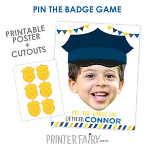 Pin das Abzeichenspiel, Polizei Geburtstagsparty, Räuber und Polizei Pin das Abzeichenspiel, Digital, Personalisiert mit Ihrem Foto, bedruckbares Produkt