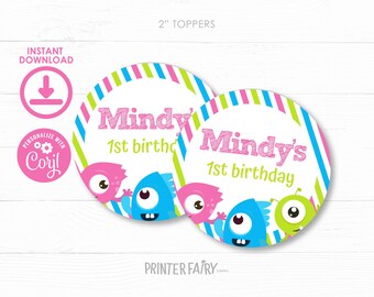 Little Monster Party Toppers, Cute Monster Birthday, Little Monster Cake Toppers, Cupcake Toppers, EDIT YOURSELF, Instant Download