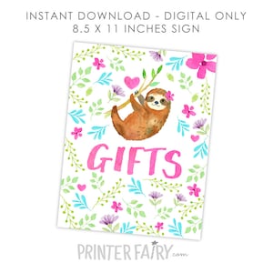 Sloth Gifts Sign, Sloth Birthday Party, Sloth Birthday Decorations, Sloth Sign, INSTANT DOWNLOAD