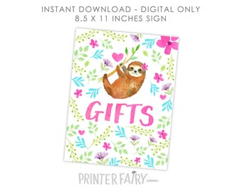 Sloth Gifts Sign, Sloth Birthday Party, Sloth Birthday Decorations, Sloth Sign, INSTANT DOWNLOAD