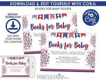 4th of July Baby Shower, Editable, Books for Baby, Indepence Day, Firecracker Party, Baby Shower Games, EDIT YOURSELF, Instant Download