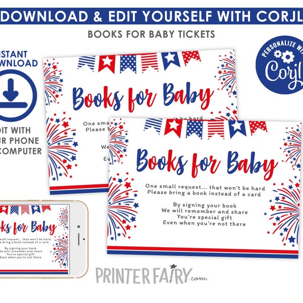 4th of July Baby Shower, Editable, Books for Baby, Indepence Day, Firecracker Party, Baby Shower Games, EDIT YOURSELF, Instant Download