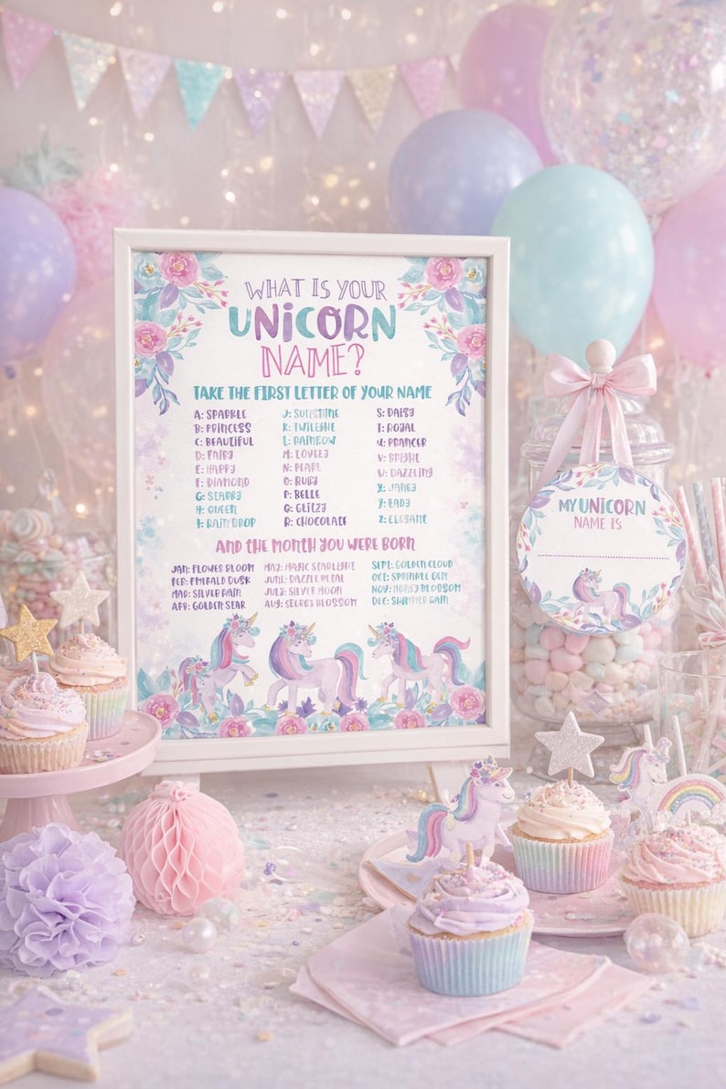 Unicorn Name Game Sign, Birthday Party Game (instant Download) - Etsy