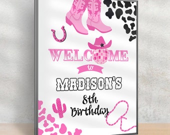 Editable Disco Cowgirl Birthday Welcome Sign (Digital Download)