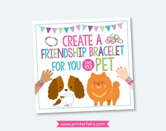 Friendship Bracelet Sign, Pet Adoption Party, Puppy Adoption Birthday Party, Printable Sign, Birthday Party Games, Instant Download