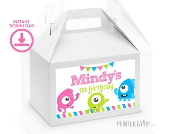 Little Monster Birthday Party Gable Box Label, EDITABLE, Monsters Party, Monster Bash, Birthday Invitation, Party, Instant Download, Digital