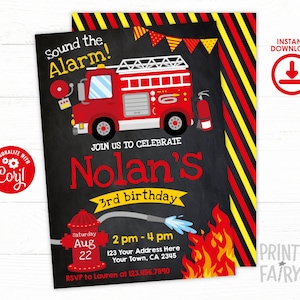 Firefighter Invitation, EDITABLE Fire fighter Birthday Party, Fireman Invitation, Firetruck Birthday Invitation, INSTANT DOWNLOAD