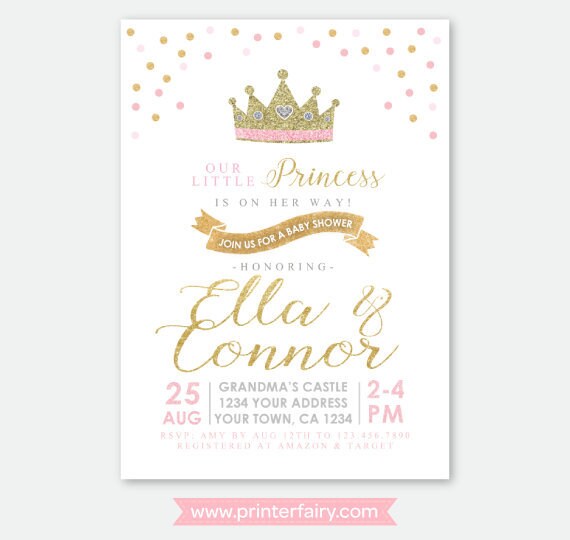 Princess Baby Shower Invitation Crown Pink
