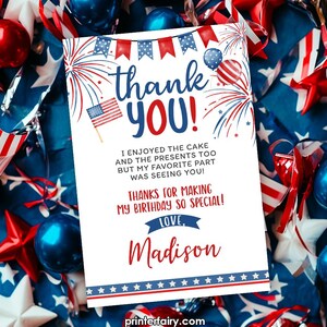 4th of July Thank You Card, Little Firecracker Party, Miss Indepent Thank You Card, Fourth of July Invite, Instant Download