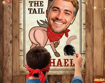 Pin the tail on the Donkey Western Party Game with your photo, Bachelorette Party Printable Design
