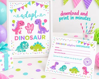 Dinosaur Adoption Certificate and Sign (Instant Download)