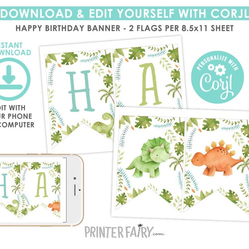 Dinosaur Banner EDITABLE Dinosaur Birthday Party Dinosaur Etsy