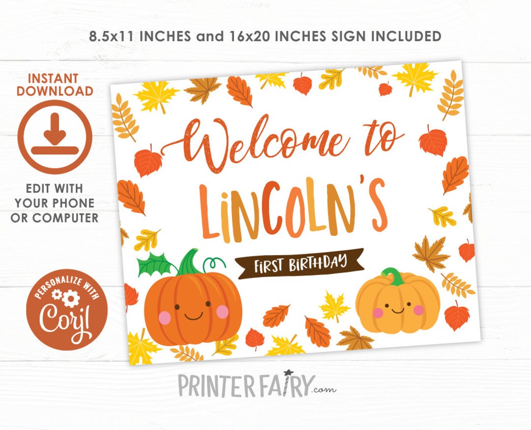 Little Pumpkin Welcome Sign, EDITABLE Pumpkin 1st Birthday ...