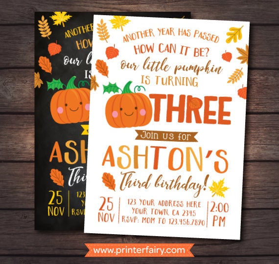 little pumpkin third birthday invitation pumpkin invitation autumn