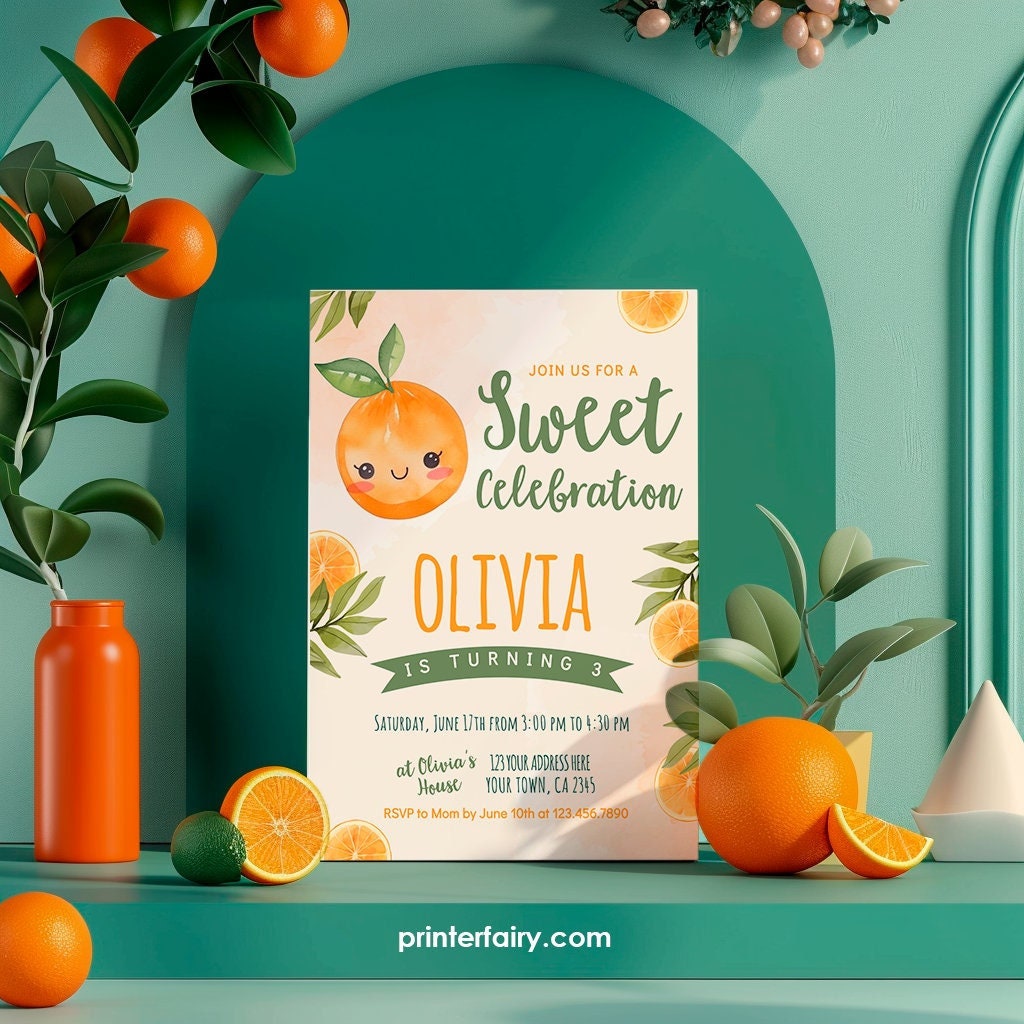 Little Cutie Birthday Invitation, Orange Birthday Invitation, Orange Party, Editable Invitation, Instant Download Template