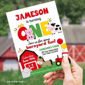 Farm First Birthday Invitation, Editable, Farm Animals Party, Barnyard Birthday Party Invitation Template, Instant Download, Farm Invite