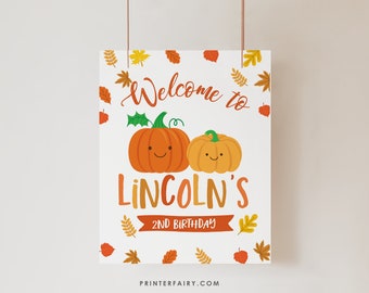 Little Pumpkin Welcome Sign, EDITABLE Pumpkin 1st Birthday, Thanksgiving Birthday Sign, INSTANT DOWNLOAD, Corjl Printable Template