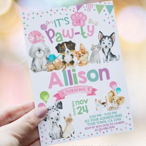 Puppies & Kitties Birthday Invitation, Pawty Invitation, Pet Adoption Party Invitation, Pawty Invites, INSTANT DOWNLOAD