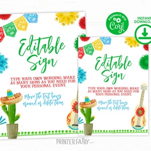 Fiesta Birthday Party EDITABLE Sign, Mexican Fiesta Invitation, Fiesta Decorations, Cinco de Mayo Birthday Time Two Siesta, Three-esta